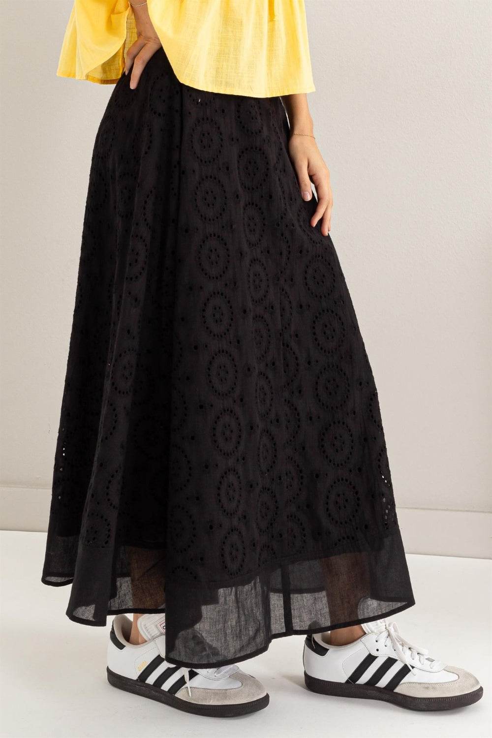 HYFVE Eyelet High-Waist Midi Skirt - Delanoir