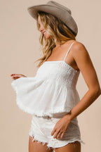 BiBi Fringed Hem Smocked Cami - Delanoir