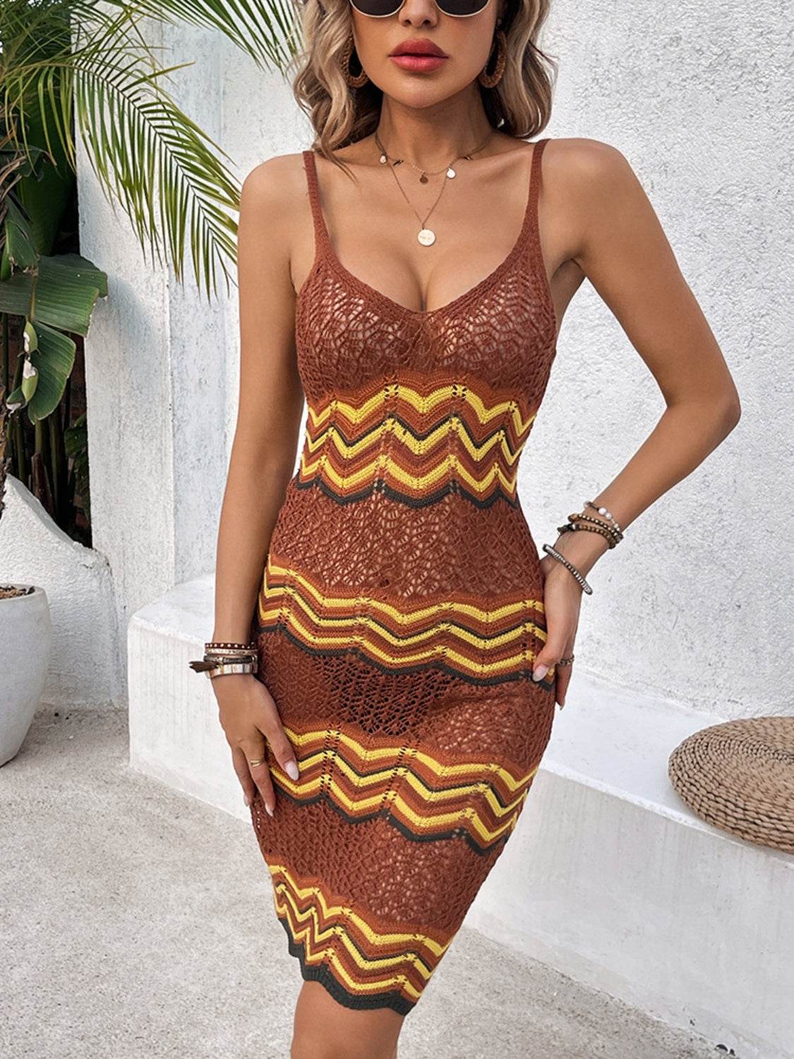 Openwork Scoop Neck Sweater Dress - Delanoir