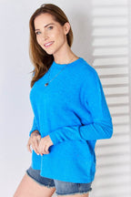 Zenana Ribbed Trim Round Neck Long Sleeve Top - Delanoir
