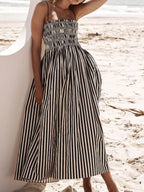 Smocked Striped Square Neck Cami Dress - Delanoir