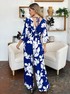 Double Take Full Size Printed Tie Back Wide Leg Jumpsuit - Delanoir