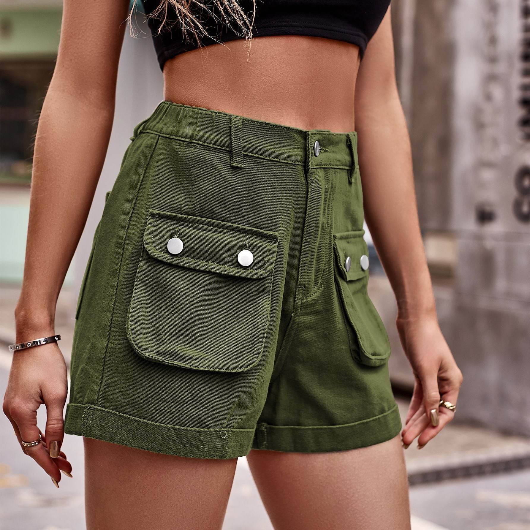 Cuffed Denim Shorts with Pockets - Delanoir