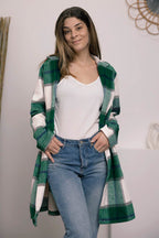 Double Take Full Size Plaid Button Up Lapel Collar Coat - Delanoir