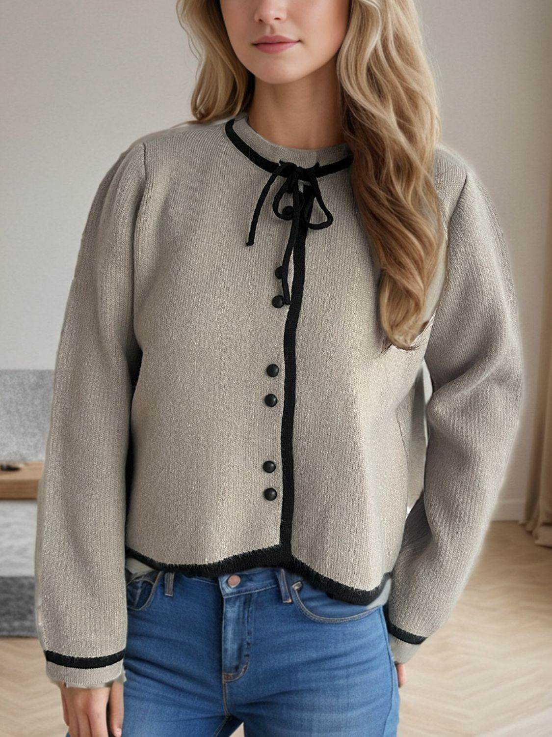Button Down Long Sleeve Cardigan - Delanoir