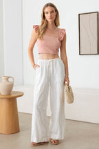Le Lis Ruffled Cap Sleeve Square Neck Crop Top - Delanoir