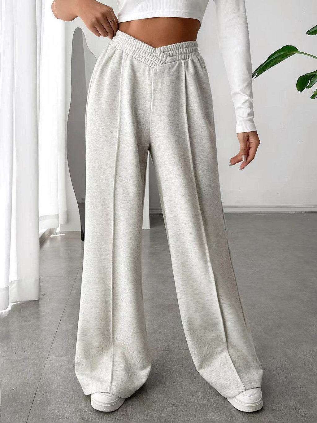Elastic Waist Wide Leg Pants - Delanoir