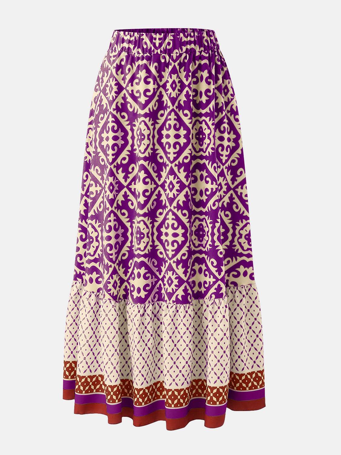 Geometric Elastic Waist Maxi Skirt - Delanoir
