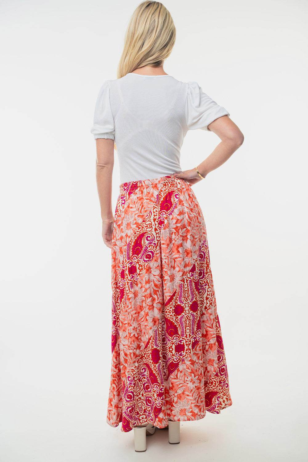 White Birch Full Size High Waisted Floral Woven Skirt - Delanoir