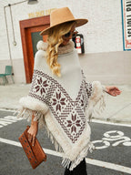 Fringe Geometric Cape Sleeve Poncho - Delanoir