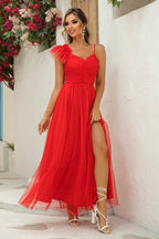 Asymmetrical Ruched Slit Dress - Delanoir