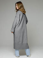 Pocketed Open Front Dropped Shoulder Cardigan - Delanoir
