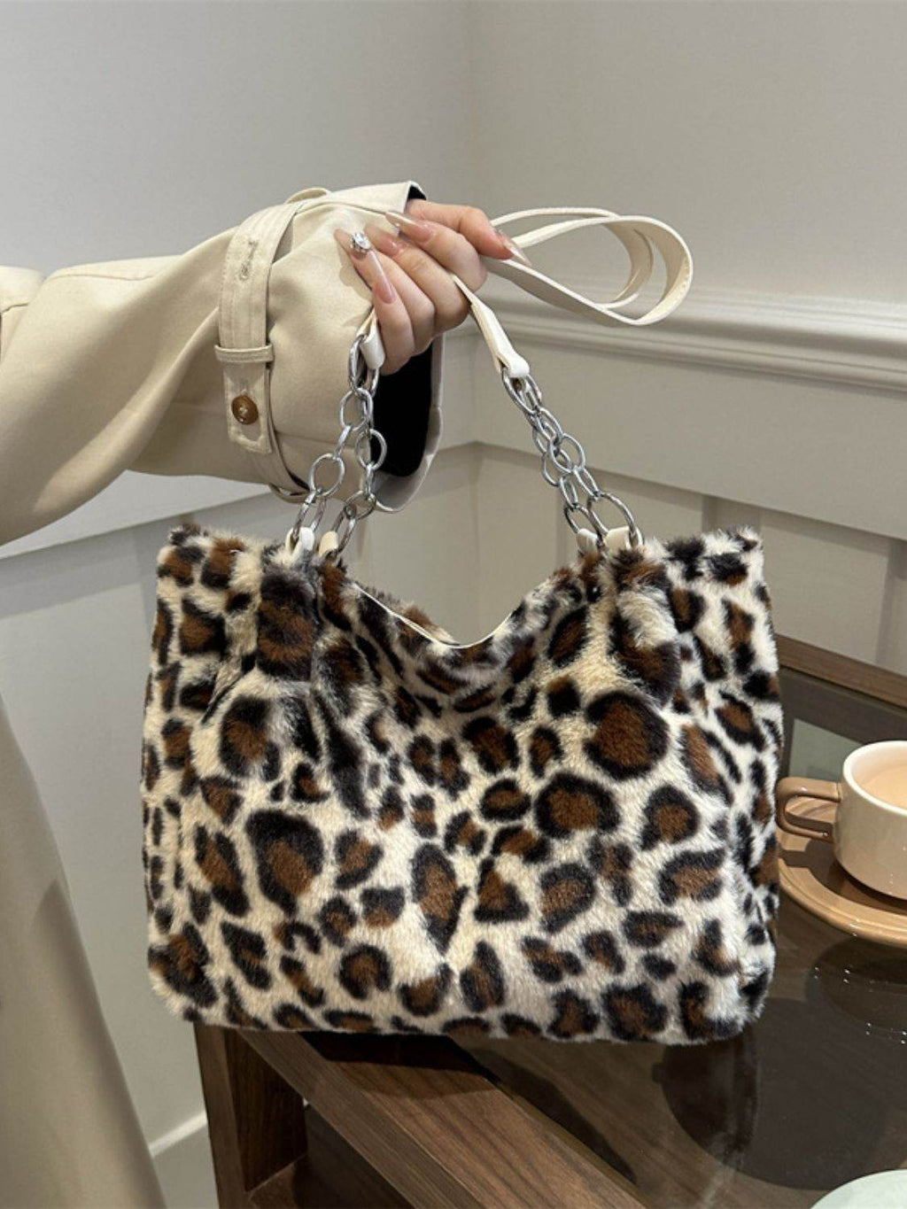 Faux Fur Leopard Shoulder Bag - Delanoir