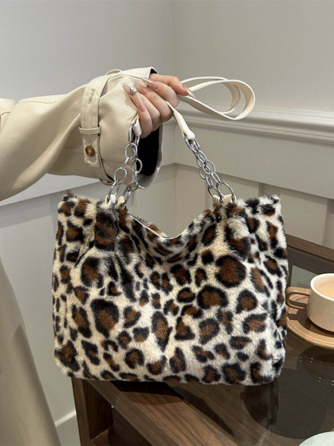 Faux Fur Leopard Shoulder Bag - Delanoir