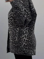 Leopard Button Up Long Sleeve Denim Top - Delanoir
