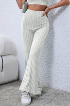 Basic Bae Full Size Ribbed High Waist Flare Pants - Delanoir