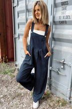 Plaid Wide Strap Wide Leg Overalls - Delanoir