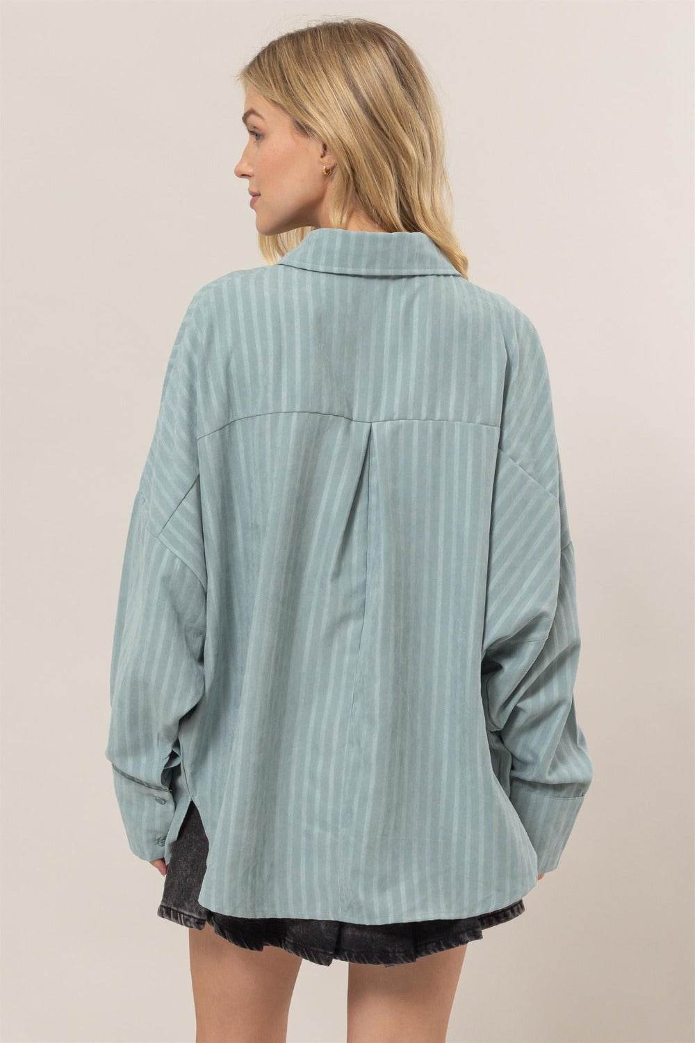 HYFVE Stripe Button Down Long Sleeve Oversized Shirt - Delanoir