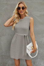 Tied Round Neck Sleeveless Sweater Dress - Delanoir
