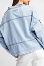 Slit Raw Hem Notched Denim Top - Delanoir
