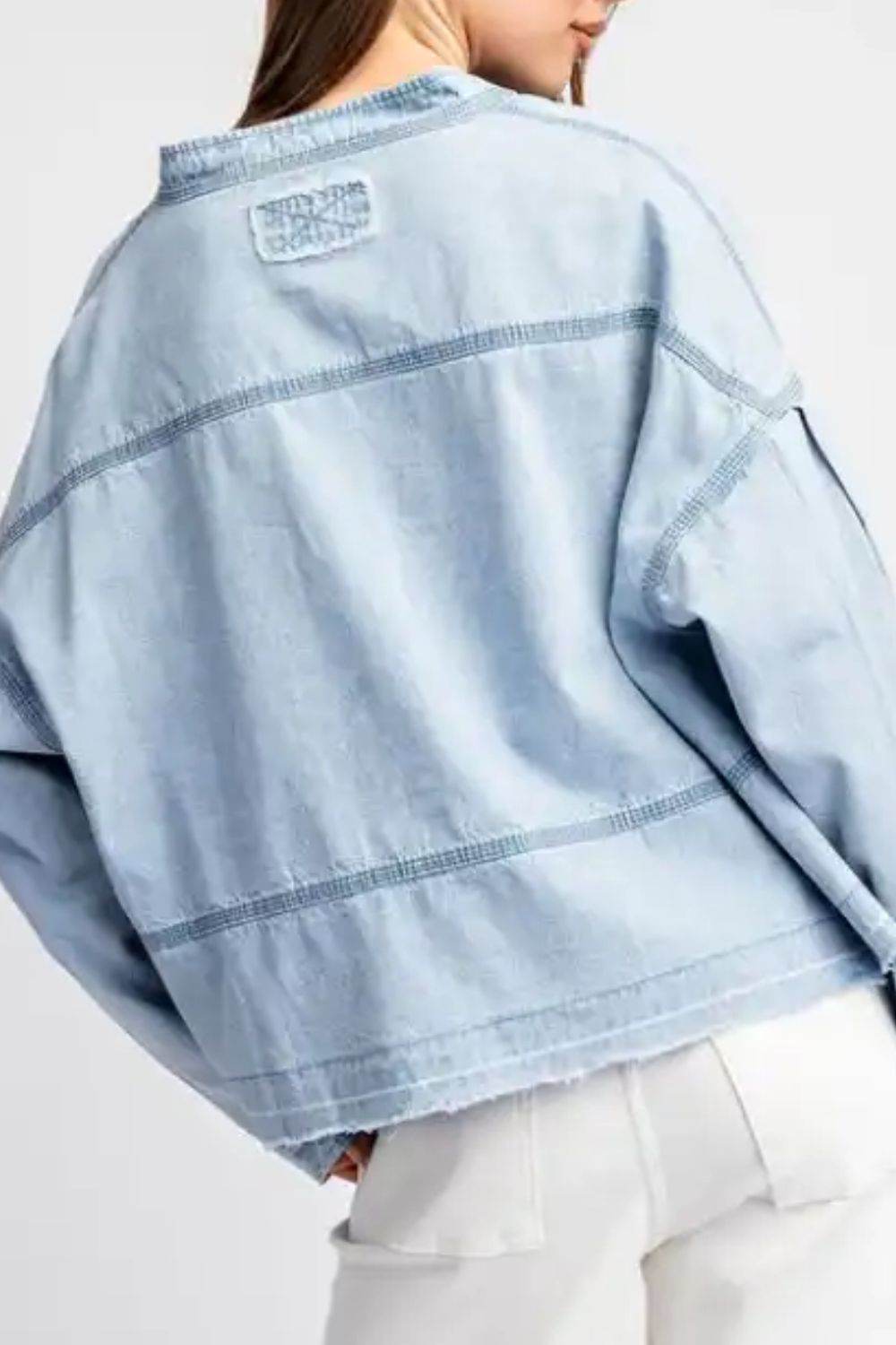 Slit Raw Hem Notched Denim Top - Delanoir