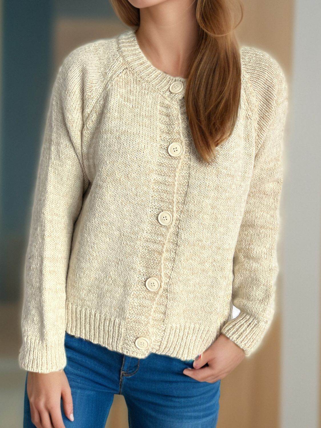 Heathered Button Down Long Sleeve Cardigan - Delanoir