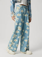 Pocketed Floral Wide Leg Jeans - Delanoir