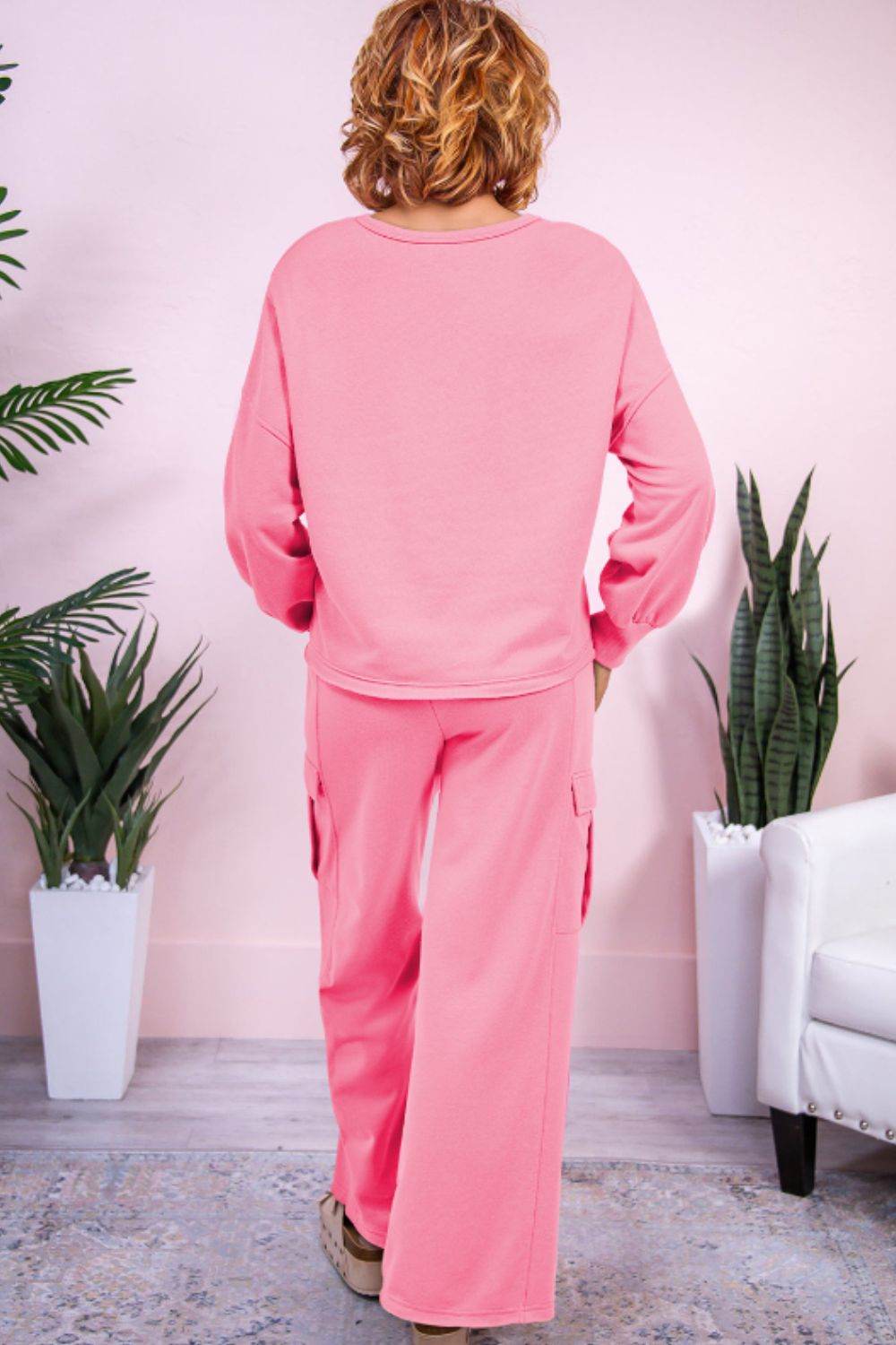 Full Size Round Neck Long Sleeve Top and Drawstring Pants Set - Delanoir