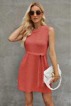 Tied Round Neck Sleeveless Sweater Dress - Delanoir