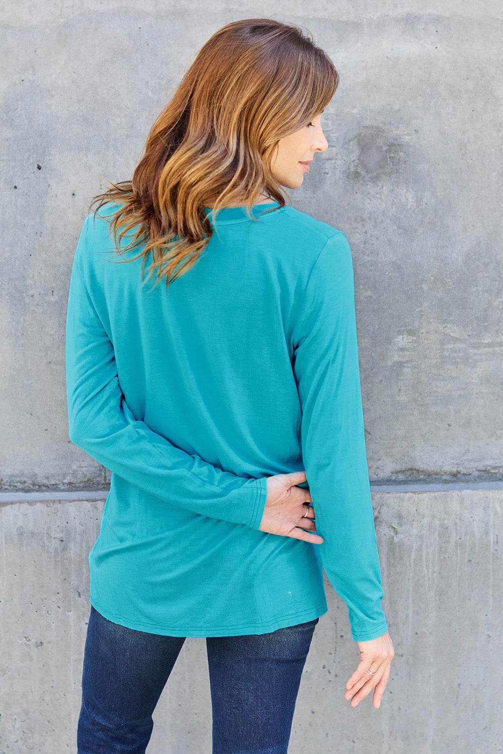 Basic Bae Full Size V-Neck Long Sleeve Top - Delanoir