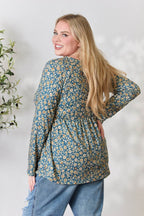 Heimish Full Size Floral Half Button Long Sleeve Blouse - Delanoir