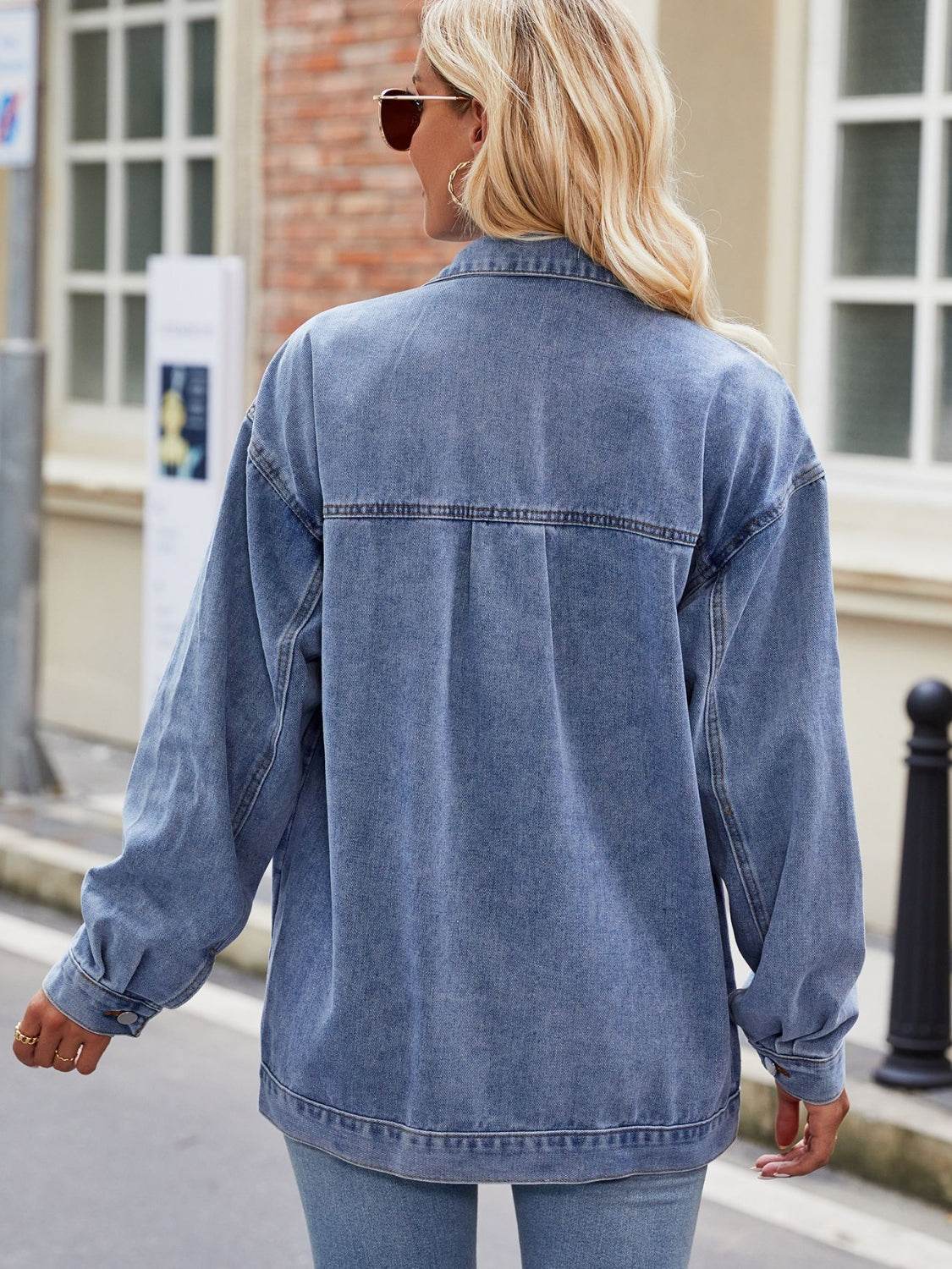 Button Up Denim Jacket with Pockets - Delanoir