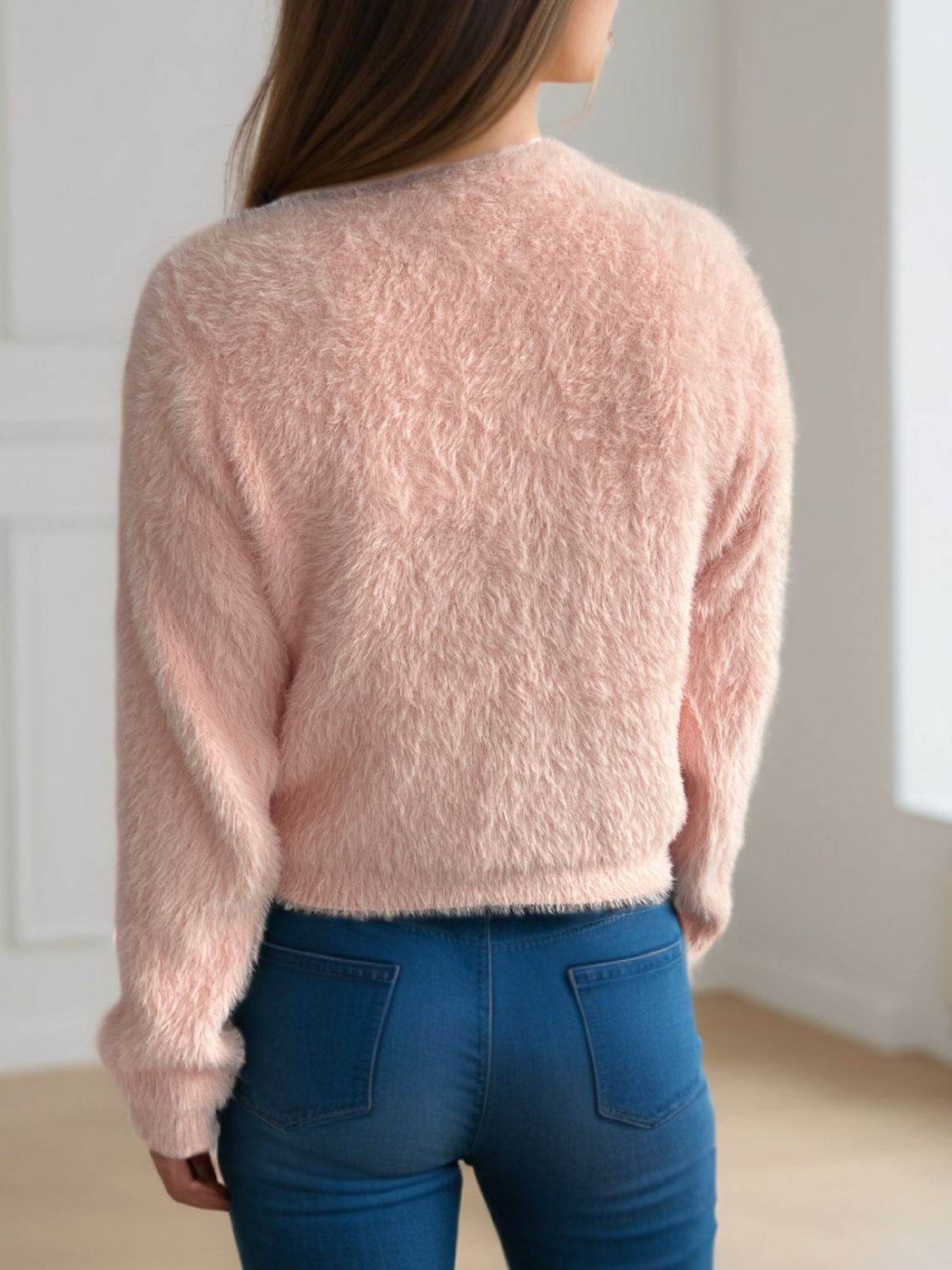 Cutout Knot Button Long Sleeve Cardigan - Delanoir