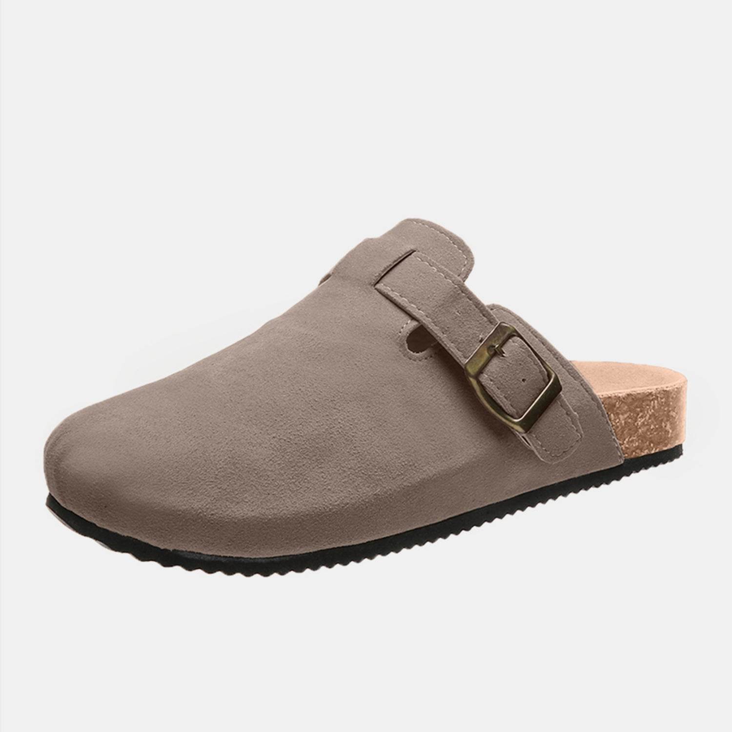 Suede Closed Toe Buckle Slide - Delanoir