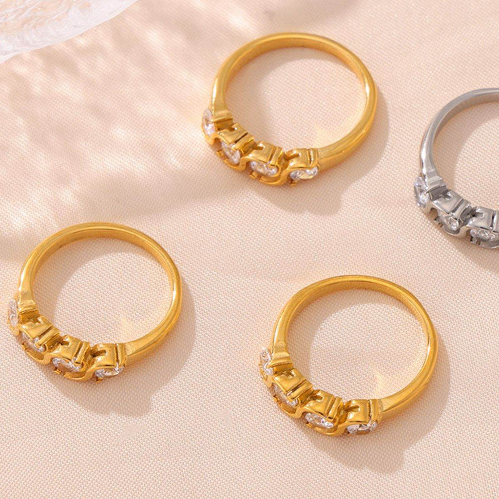 Stainless Steel Inlaid Zircon Ring - Delanoir