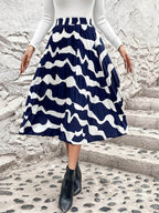 Pleated Printed Elastic Waist Skirt - Delanoir