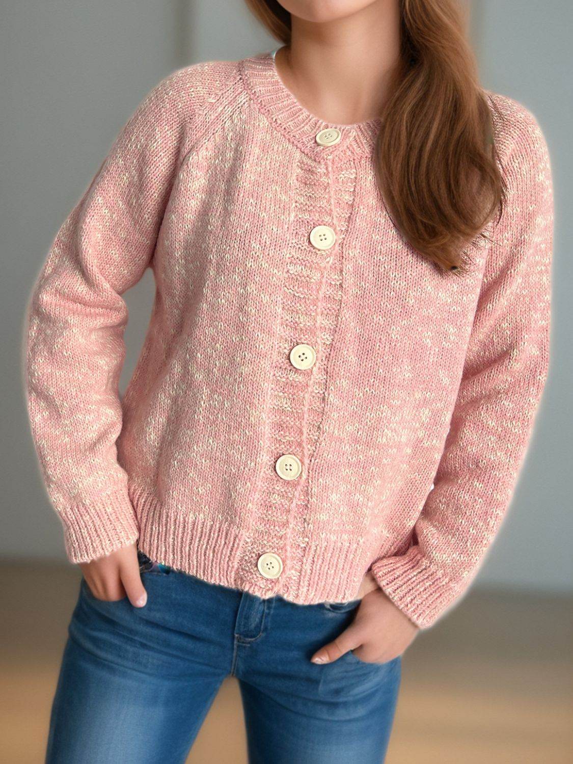 Heathered Button Down Long Sleeve Cardigan - Delanoir