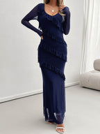 Devine Ruffled Surplice Long Sleeve Maxi Dress - Delanoir