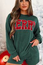 MERRY Round Neck Long Sleeve Top and Shorts Set - Delanoir