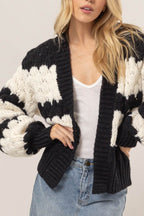 HYFVE Scallop Striped Open Front Long Sleeve Sweater Cardigan - Delanoir