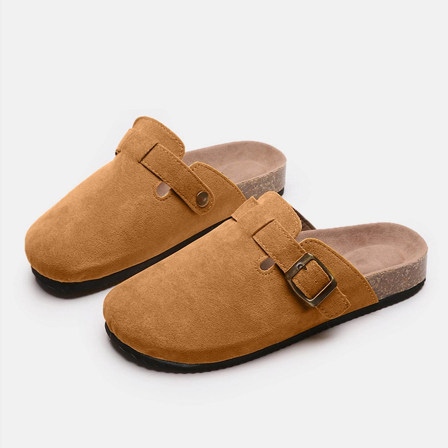 Suede Closed Toe Buckle Slide - Delanoir