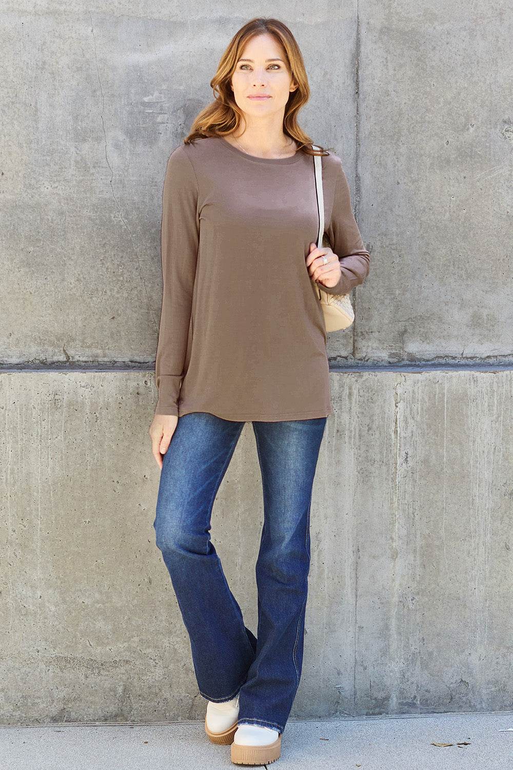 Basic Bae Full Size Round Neck Long Sleeve Top - Delanoir