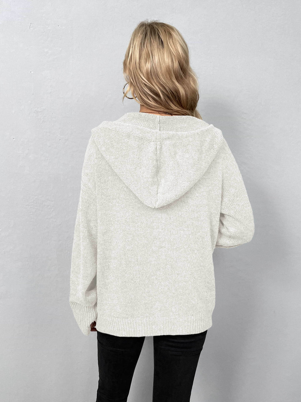 Button-Down Long Sleeve Hooded Sweater - Delanoir