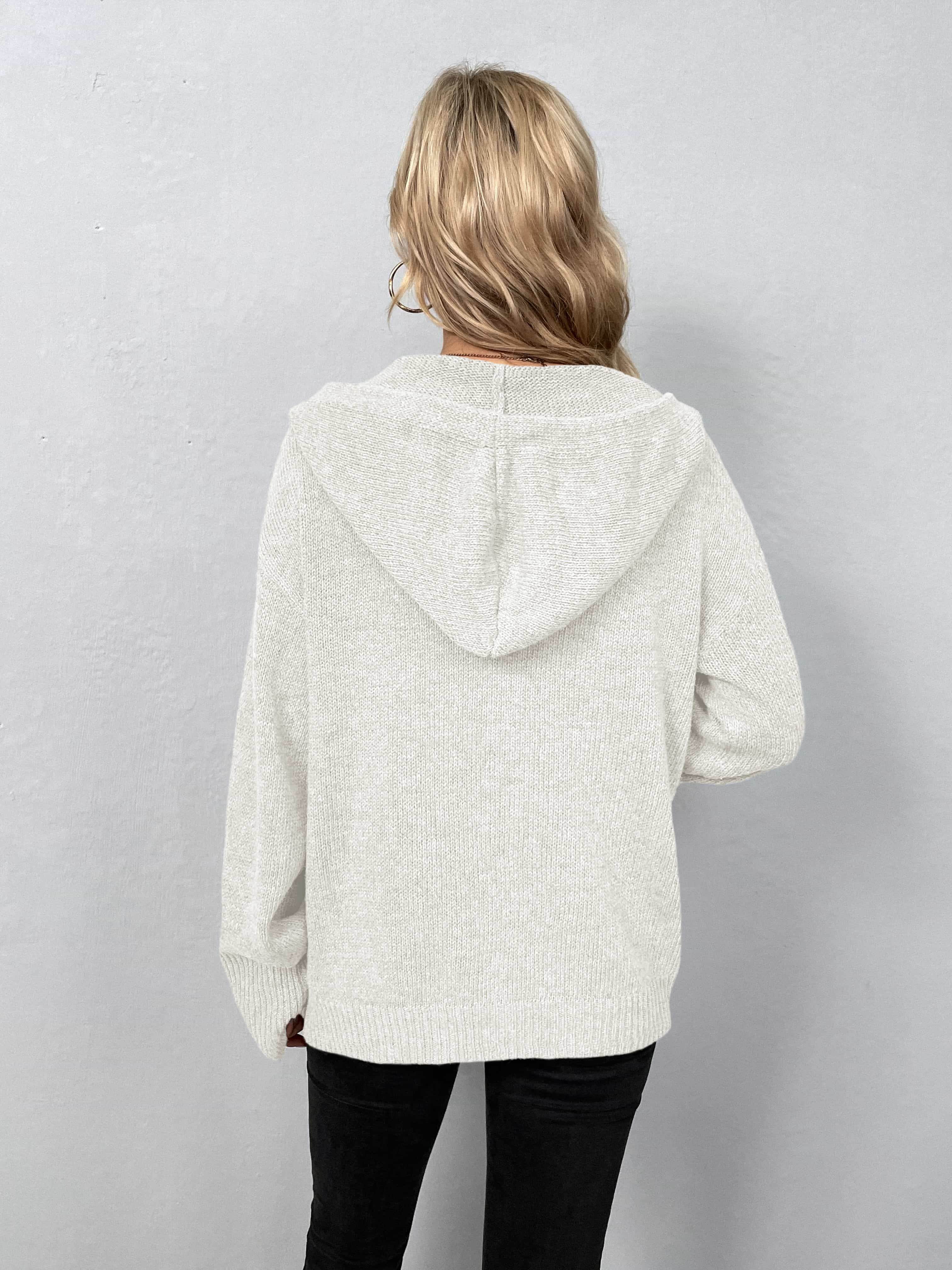 Button-Down Long Sleeve Hooded Sweater - Delanoir