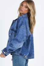 Collared Neck Button Up Denim Jacket - Delanoir