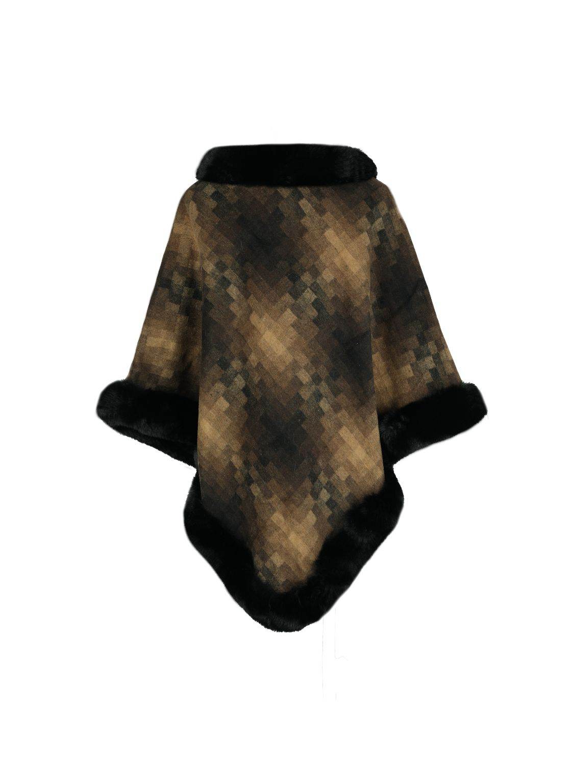 Faux Fur Trim Poncho - Delanoir