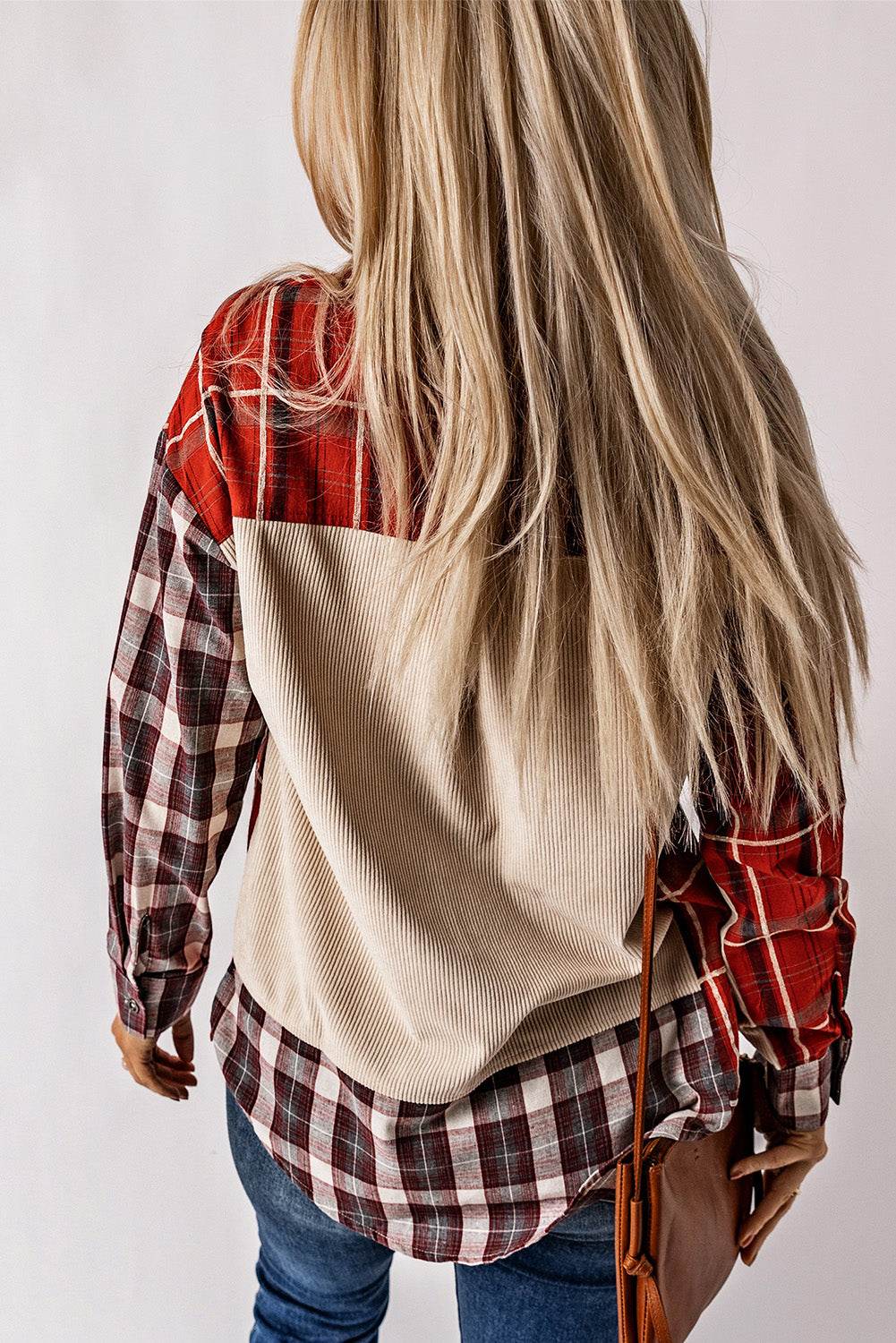 Plaid Patchwork Collared Neck Shacket - Delanoir