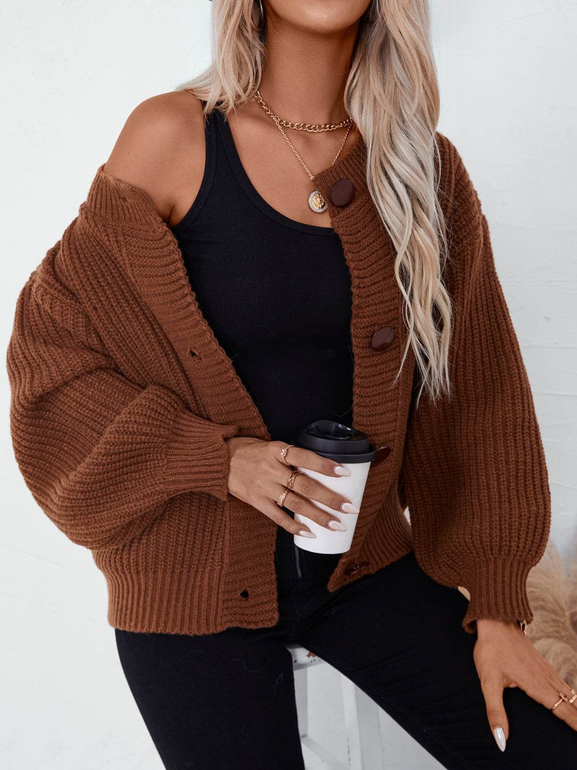 Button Down Long Sleeve Cardigan - Delanoir