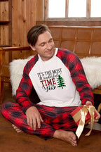 Slogan Graphic Top and Plaid Pants Set - Delanoir