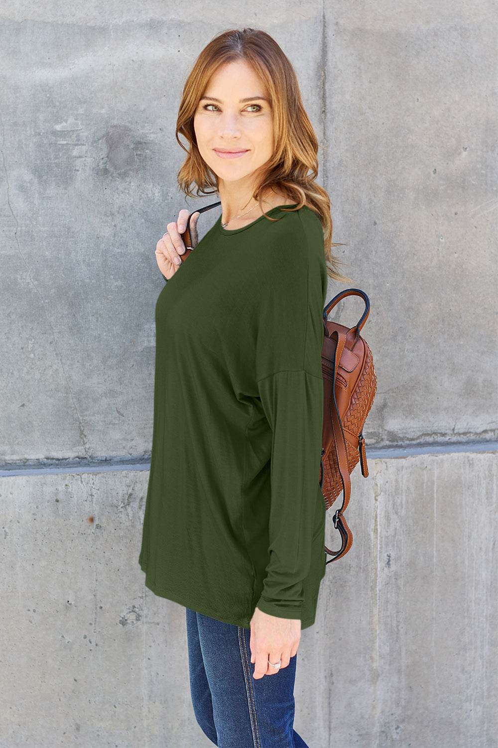 Basic Bae Full Size Round Neck Dropped Shoulder T-Shirt - Delanoir